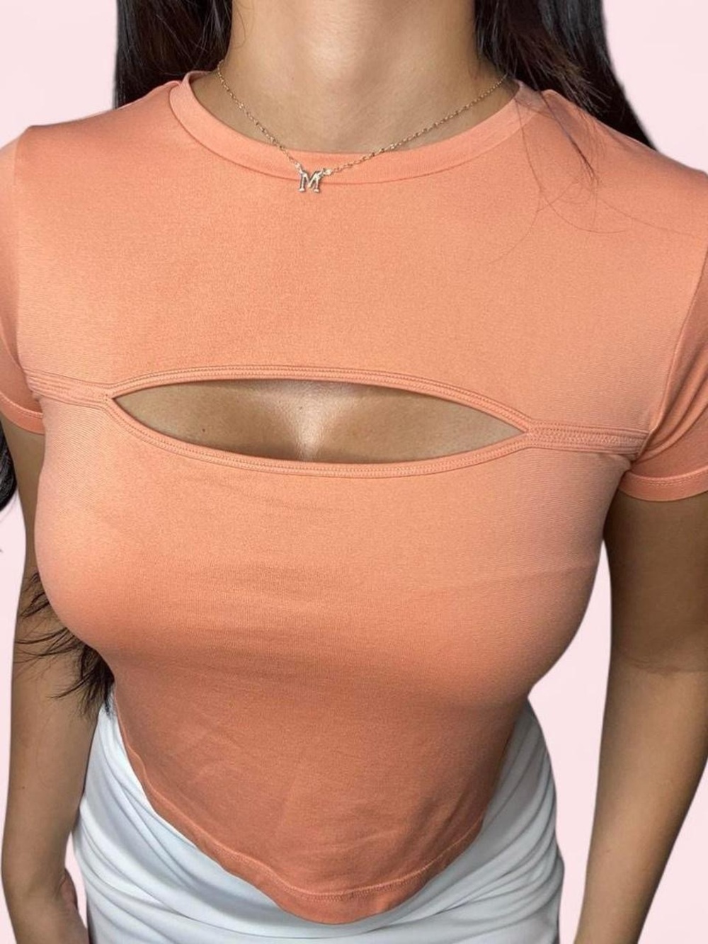 Forever 21 Peach Cut-Out Crewneck Crop Top
